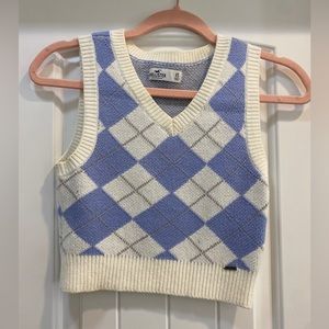 Hollister Blue and White Cropped Top